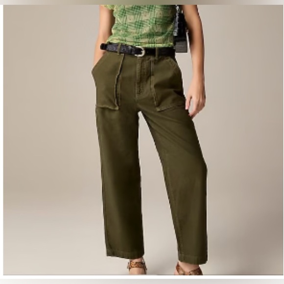J. Crew Pants - J.Crew Green Wide Leg Cargo Sateen Cotton High Rise Size 14